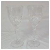 Pair of Vintage Crystal Champagne Flutes – Swirl Cut Design, Tall Stems