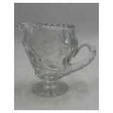 Vintage Clear Crystal Creamer – Etched Daisy & Floral Design on Pedestal Base