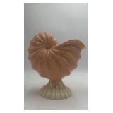 Vintage Ceramic Nautilus Shell Vase – Ridged Pink & Cream Design with Base
