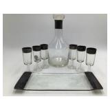 Vintage Black and Clear Glass Cordial or Liqueur Set
