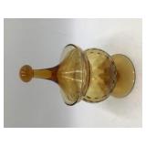Vintage Amber Glass Candy Dish with Lid
