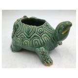 Vintage Green Glazed Ceramic Turtle Planter