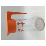 Vintage Orange and Clear Glass Pitcher Mid-Century Mod Geometric Diamond Design