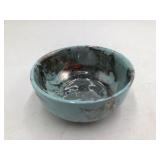 Sascha Brastoff California Mid-Century Modern Turquoise Silver Lustre Bowl Rooster Mark