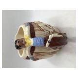 Vintage Cowboy Themed Ceramic Pitcher Bronco Rider Handle Western Barrel Design