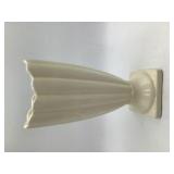 Vintage Cream Ceramic Fluted Fan Vase Scalloped Rim Square Pedestal Base