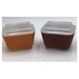 Pair of Vintage Pyrex 621-B 12 oz Caramel & Chocolate Brown Custard Cups with Lids