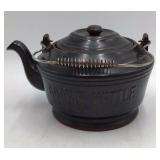 Vintage Black Cast Iron Look Cookie Kettle Teapot Cookie Jar with Wire Bail Handle Made in Japan