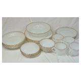 Vintage Fire-King Milk Glass Dinnerware Set Gold Trim Scalloped Edges