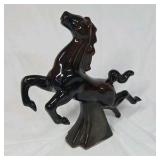 Vintage Black Glossy Ceramic Rearing Stallion Horse Planter Open Cavity Novelty