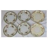 Vintage Floral Saucer Set Gold Trim Hand-Painted Roses & Bouquets 6 Pieces