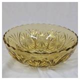 Vintage Amber Depression Glass Bowl Scalloped Rim Starburst & Fan Cut Pattern
