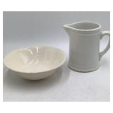 Vintage Homer Laughlin White Creamware Bowl and Pitcher Set Scalloped Rim