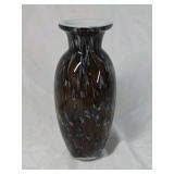 Vintage Art Glass Vase – Brown with White Swirl Marbled Design