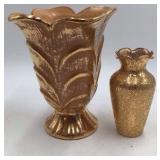 Vintage Gold Luster Ceramic Vase – Brown with Floral Design (Haviland Co. Marked)