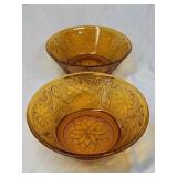 Vintage Amber Depression Glass Bowls – Embossed Floral Design