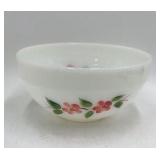 Vintage Fire-King Milk Glass Bowl – Pink Flowers with Green Leaves