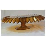 Vintage Amber Pressed Glass Cake Stand