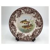 Spode Woodland Stream "Tench" Dinner Plate – Brown Transferware Fish & Floral Design