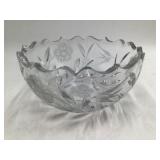 Vintage Crystal Etched Bowl – Floral & Swallow Design, Scalloped Rim
