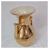 Vintage 22K Gold Luster Vase – Floral Etching, Two Handles, Made in USA