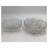 Pair of Vintage Crystal Cut Glass Bowls – Diamond & Floral Patterns