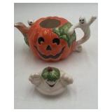 Vintage Fitz & Floyd Omnibus Pumpkin Ghost Teapot – Halloween Ceramic with Spooky Ghosts