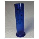 Vintage Cobalt Blue Glass Cylinder Vase – Enamel Floral & Scroll Design