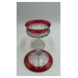 Vintage Ruby Red Glass Candy Dish – Footed Compote with Lid & Beaded Design