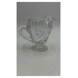 Vintage Clear Crystal Creamer – Etched Daisy & Floral Design on Pedestal Base