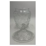 Vintage Clear Glass Canister Jar – Etched Sunflower & Floral Pattern with Lid