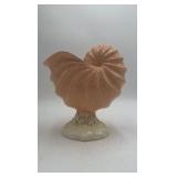 Vintage Ceramic Nautilus Shell Vase – Ridged Pink & Cream Design with Base