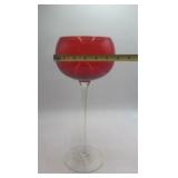Vintage Ruby Red Glass Goblet – Oversized Balloon Bowl on Clear Stem
