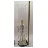 Vintage Pair of Crystal Table Lamps with Hurricane Shades