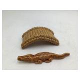 Vintage Japanese Ceramic Alligator Wall Pocket and Bridge Set