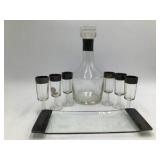 Vintage Black and Clear Glass Cordial or Liqueur Set