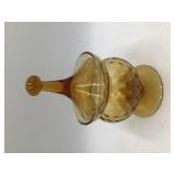 Vintage Amber Glass Candy Dish with Lid