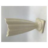 Vintage Cream Ceramic Fluted Fan Vase Scalloped Rim Square Pedestal Base