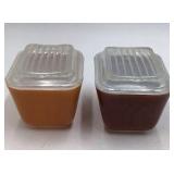 Pair of Vintage Pyrex 621-B 12 oz Caramel & Chocolate Brown Custard Cups with Lids