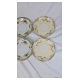 Vintage Floral Saucer Set Gold Trim Hand-Painted Roses & Bouquets 6 Pieces