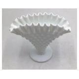Vintage Fenton White Milk Glass Hobnail Ruffled Fan Vase Cone Shape