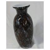 Vintage Art Glass Vase – Brown with White Swirl Marbled Design