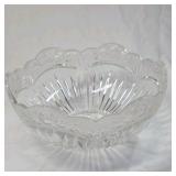 Vintage Crystal Glass Bowl – Scalloped Rim with Rose & Floral Etching