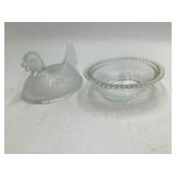 Vintage Clear Glass Hen on Nest Covered Dish