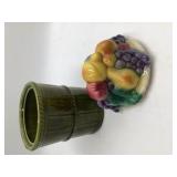 Vintage Ceramic Fruit‑Top Barrel Cookie Jar