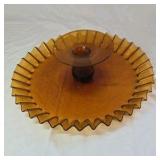 Vintage Amber Pressed Glass Cake Stand