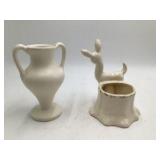 Vintage Ceramic Pair – White Amphora Vase & Standing Deer Planter / Vase