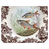 Spode Woodland Stream "Roach" Dinner Plate – Brown Transferware Fish & Floral Design