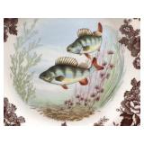 Spode Woodland Stream "Perch" Dinner Plate – Brown Transferware Fish & Floral Design
