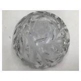 Vintage Crystal Etched Bowl – Floral & Swallow Design, Scalloped Rim